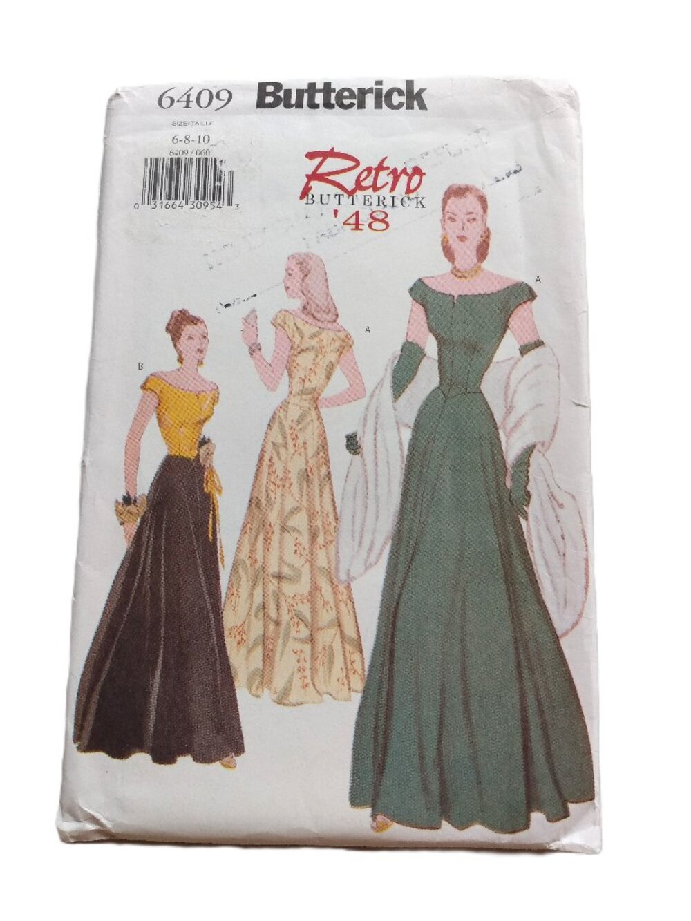 Vintage 40s Evening Gown Sewing Pattern Size 6-10 Dress UNCUT Butterick 6409